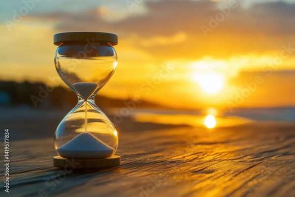 Fototapeta Hourglass on the background of a sunset. The value of time in life. An eternity.

