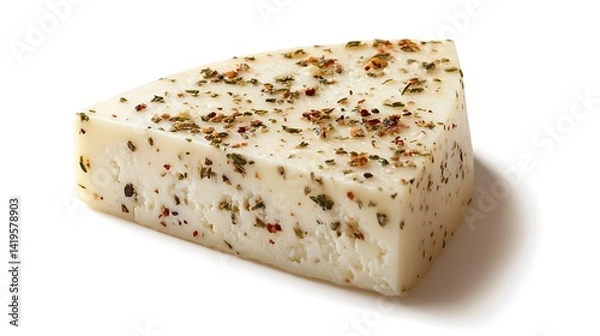 Fototapeta Herb Crusted Cheese Wedge On White Background Studio Shot