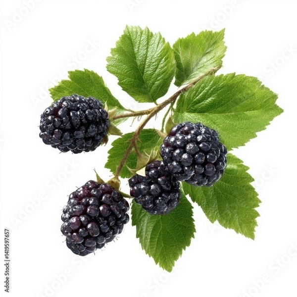 Fototapeta Blackberries on a branch isolated on white background