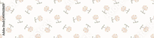 Fototapeta Simple whimsical floral modern abstract border shape seamless pattern. Trendy pastel color banner with hand drawn playful style for edging trim, wash tape and summer texture ribbon background.