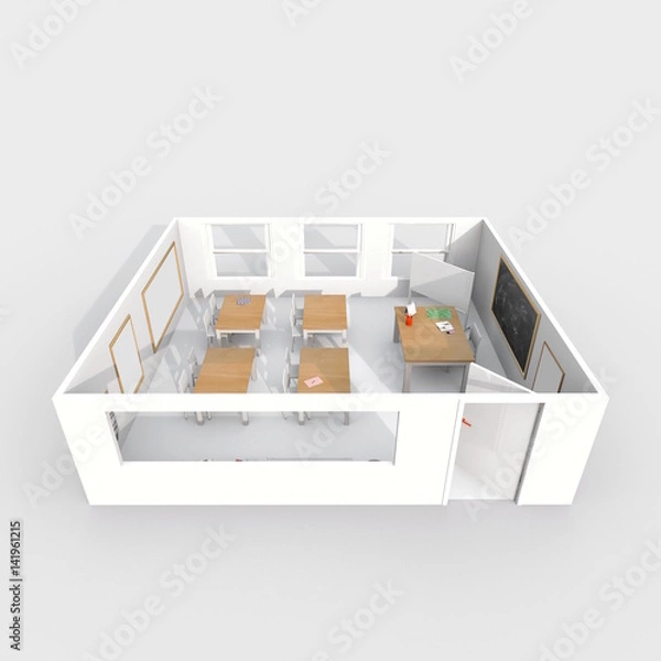 Fototapeta 3d rendering of furnished classroom