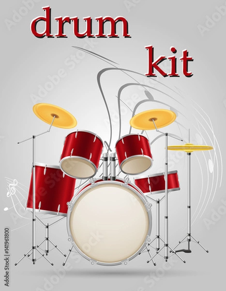 Fototapeta drum set kit musical instruments stock vector illustration