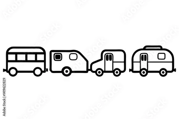 Fototapeta Caravan camper vehicle vector silhouette illustration isolated on white background