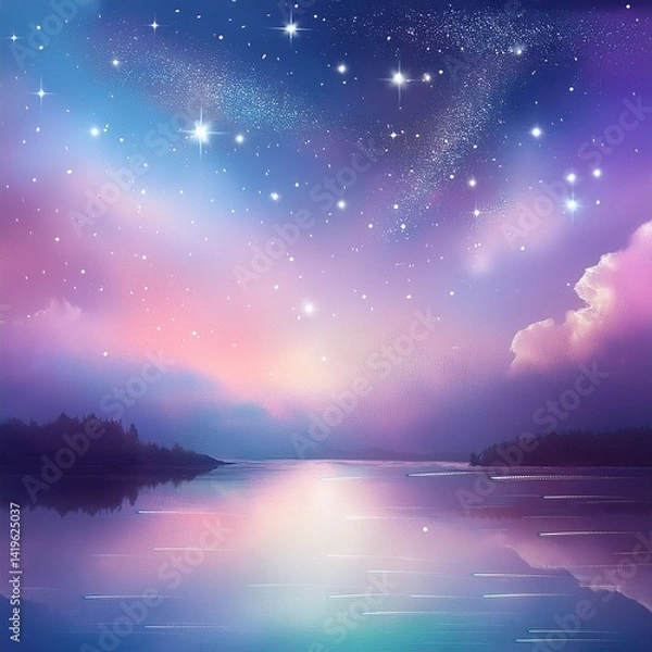 Fototapeta 柔らかなパステルカラーで描かれた夢幻的な夜空