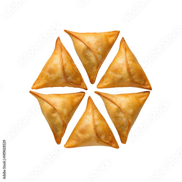Fototapeta A Delicious Array of Crispy Golden Samosas Arranged in a Hexagon Pattern