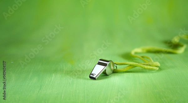 Obraz Whistle of soccer referee or trainer close up with smooth bokeh .Free copy space. Great soccer event this year