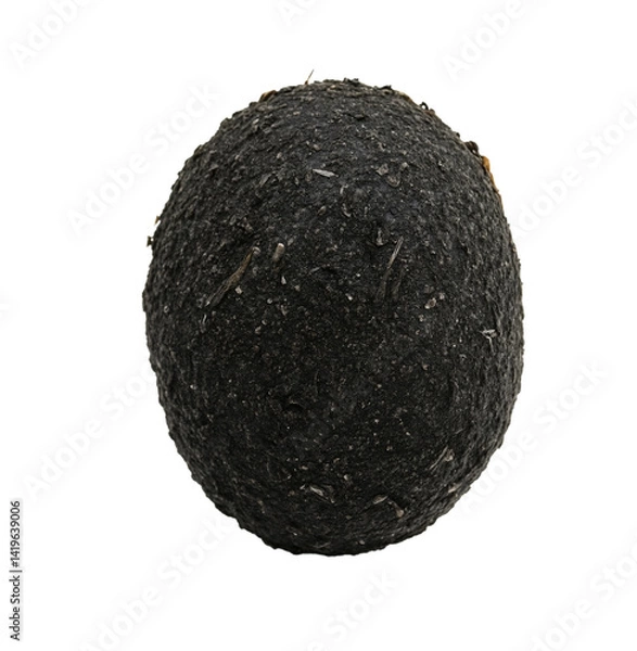Fototapeta Preserved Egg salted egg: A Chaiya Salted Duck Egg Coated in Clay and Charcoal in white background from Chaiya district, Surat Thani province, Thailand.