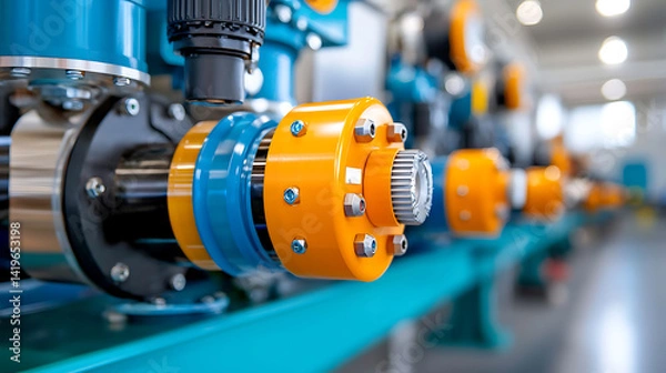 Fototapeta Optimizing plastic production long extrusion line for rods manufacturing facility industrial equipment modern environment close-up view efficiency focus