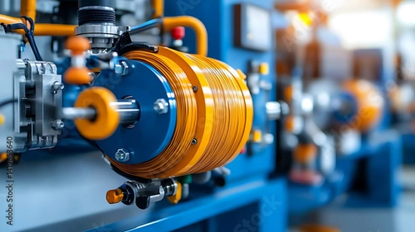 Fototapeta High-speed extrusion line operation featuring rotating spool technology in industrial setting for efficient manufacturing
