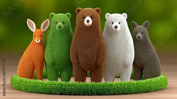 Fototapeta Pixelated Animal Group in Circle on Wood