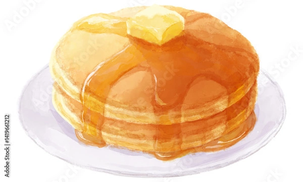 Obraz お皿にのったホットケーキの水彩イラスト