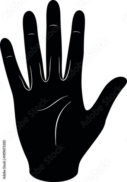 Fototapeta Open Hand Silhouette Isolated, Fingers Extended, Palm Facing Forward, Flat Design, Black Shape