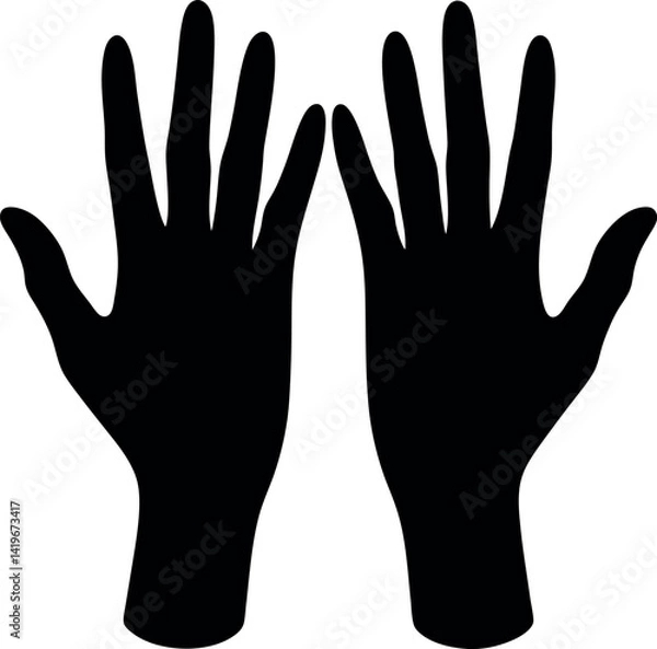 Obraz Outwardly Positioned Black Human Hands Silhouette, Fingers Pointing Up, Isolated