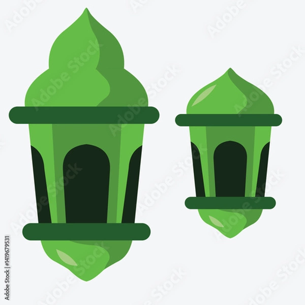 Fototapeta Vector illustration of a pair of lantern shapes with different shapes of green color.