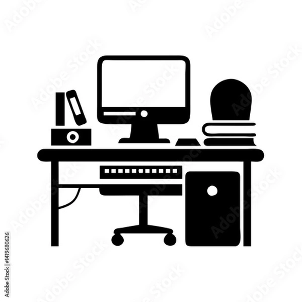 Fototapeta office computer icon, office computer silhouette vector illustration-simple silhouette illustration of office computer, perfect for office computer logos and icons