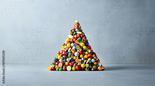 Fototapeta Colorful Pyramid Of Assorted Candies And Fruits