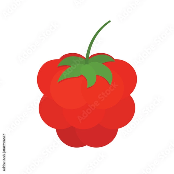 Obraz Fresh Raspberry with Leaves Icon clipart vector illustration in cartoon animation fruit and vegetable