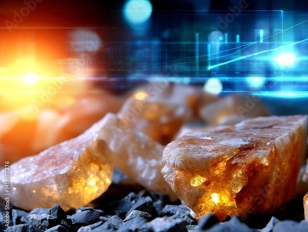 Obraz Glowing gemstones reflecting positive financial charts symbolizing investment growth