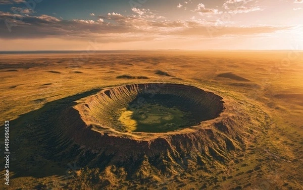 Fototapeta Aerial Drone View of Mysterious Circular Crater in Australian Outback - Unique Desert Formation, Geological Wonder, Ancient Natural Landmark