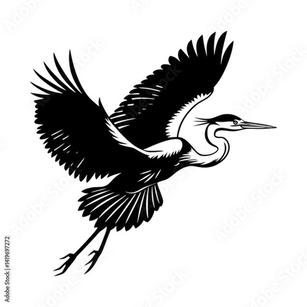 Fototapeta Download Heron Are Flying  Silhouette Vector Art Illustration White Background  Svg File For Design.