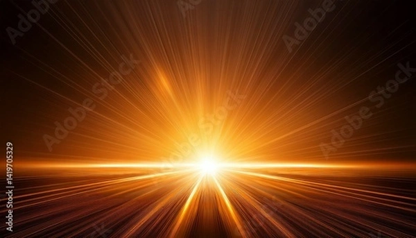 Fototapeta Sunset orange rays with highlights on a dark background