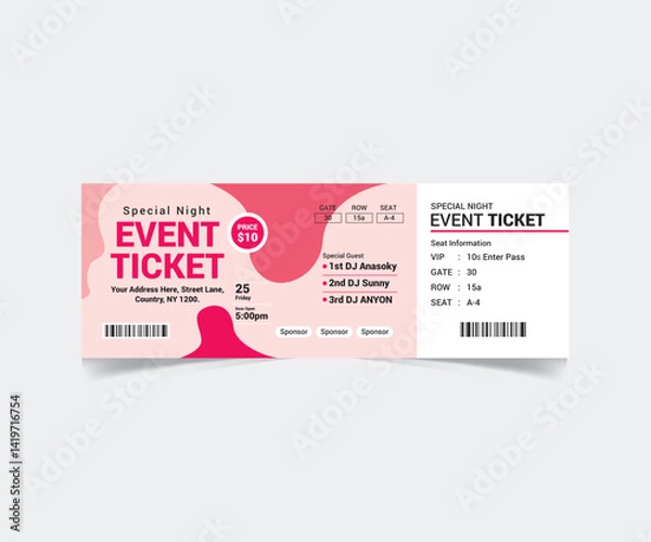 Fototapeta Event Ticket Template Design with Vector File