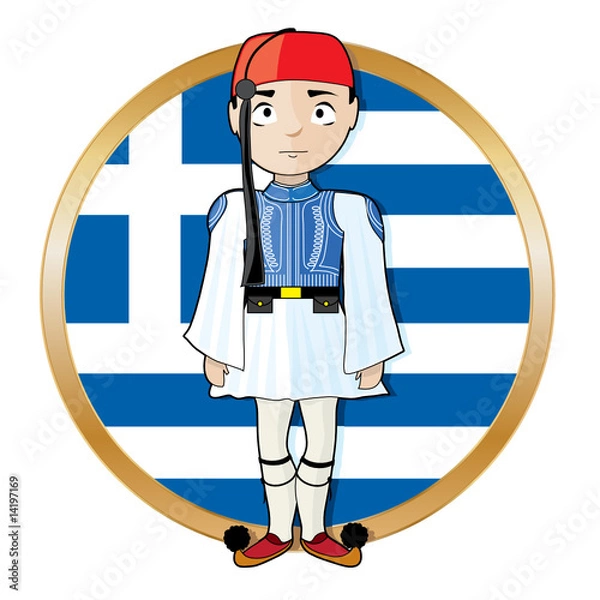 Obraz Greek Evzone with Flag