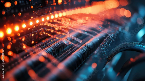 Obraz Futuristic Fiber Optic Data Stream with Glowing Lights