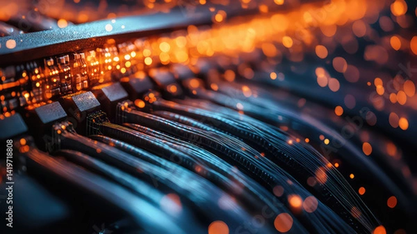 Obraz Futuristic Fiber Optic Data Stream with Glowing Lights