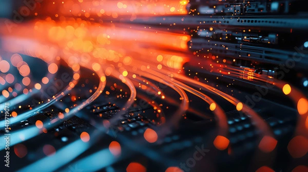 Obraz Futuristic Fiber Optic Data Stream with Glowing Lights