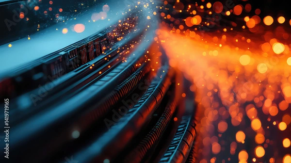Obraz Futuristic Fiber Optic Data Stream with Glowing Lights