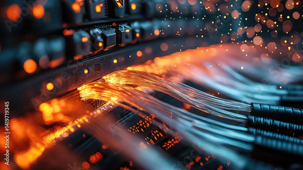 Obraz Futuristic Fiber Optic Data Stream with Glowing Lights