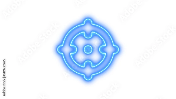 Fototapeta Neon crosshairs icon blue  color glow with transparent background