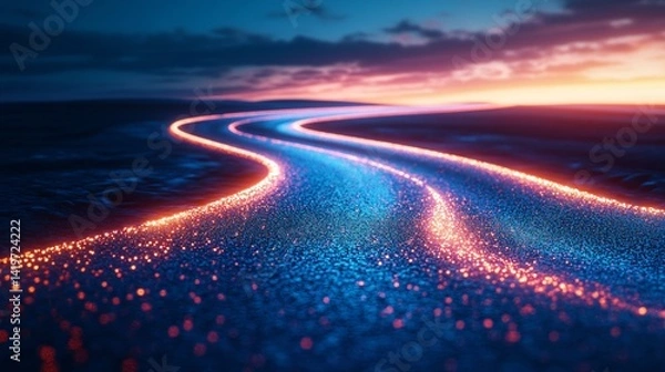 Obraz a flowing river of minimal glowing lines on a cool blue background