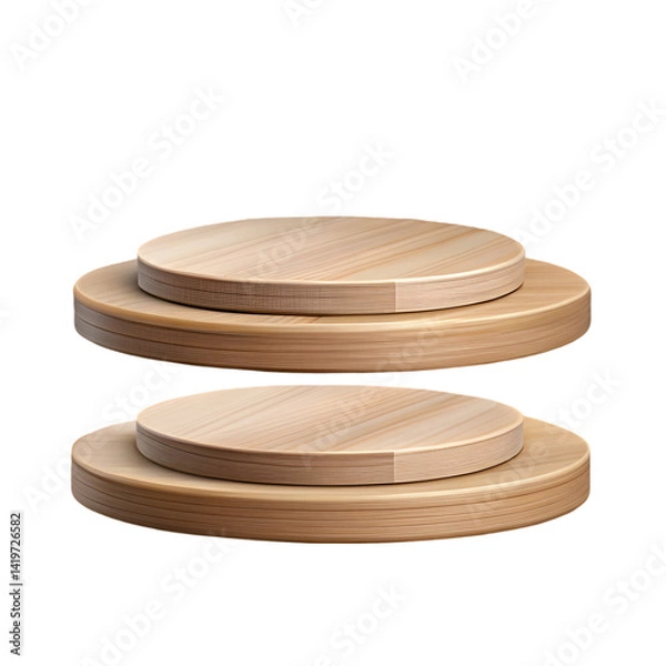 Fototapeta Round wooden podiums for product presentation isolated on transparent background