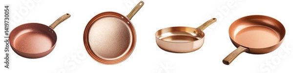 Fototapeta Rustic copper frying pan with wooden handle