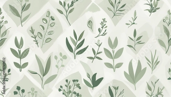 Fototapeta Elegant Sage Green Botanical Seamless Pattern Soft Subtle Foliage Design for Fabric Wallpaper