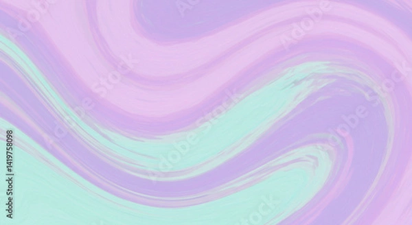 Fototapeta Abstract background featuring flowing waves of light purple lavender and light mint green color palette