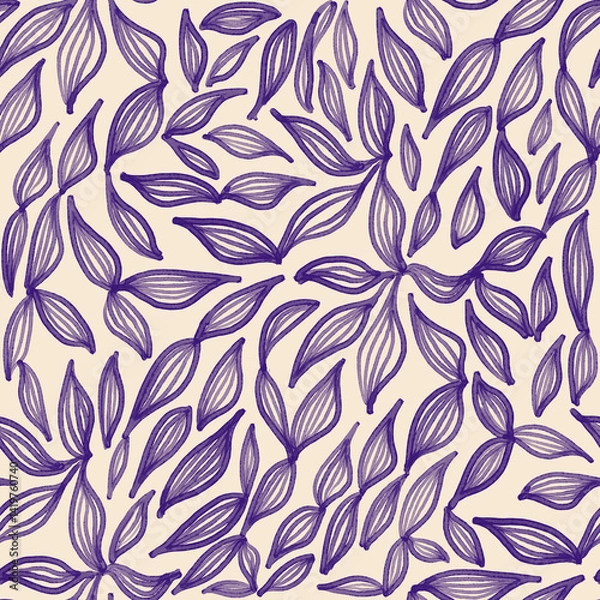 Obraz watercolor seamless hand drawn outline pattern with leaves silhouettes