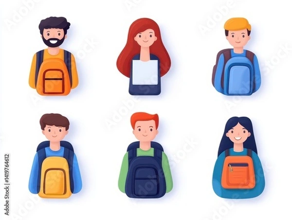 Fototapeta Diverse people with backpacks