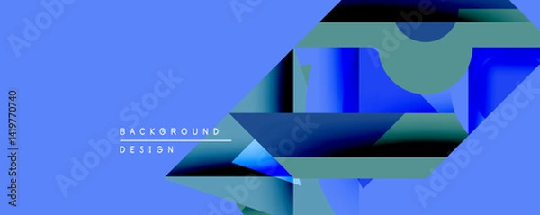 Obraz Abstract geometric shapes overlap blue background. Modern design elements create dynamic visual composition. Smooth gradients enhance depth.