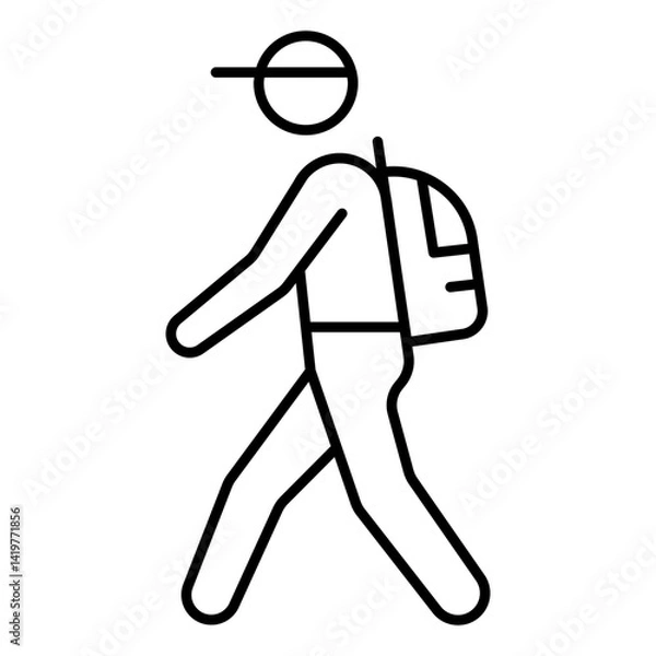 Fototapeta Tourist man with backpack bag thin line icon, traveling concept. Vector graphics. Courier boy, traveler sign on white background, linear style mobile or design.
