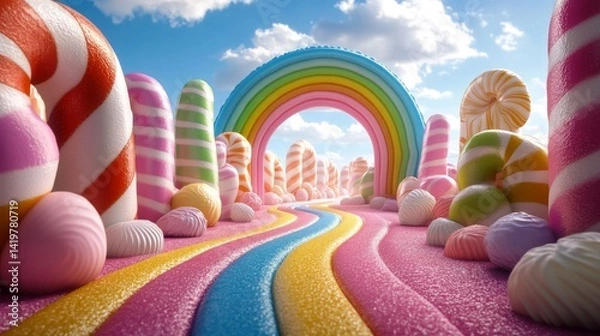 Obraz Whimsical Candy Landscape with Rainbow Arch