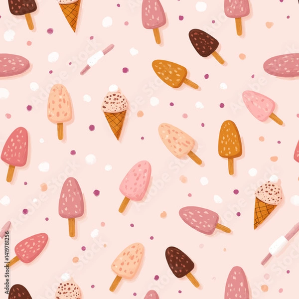 Fototapeta Pastel ice cream and popsicle pattern on pink background