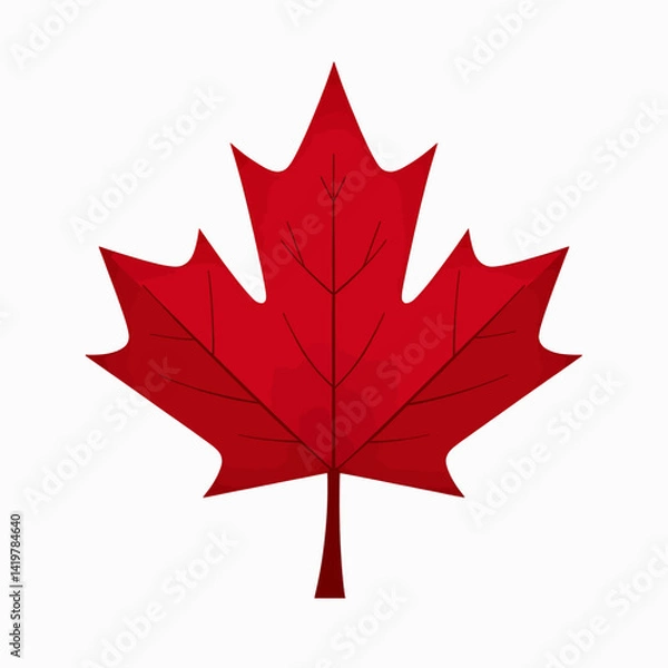 Fototapeta Stylized red maple leaf on white background