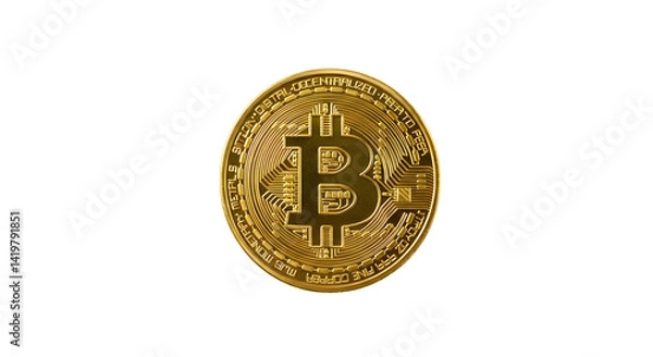 Obraz Isolated golden bitcoin coin on a black background digital currency asset png, jpeg, jpg, transparent background, white background.