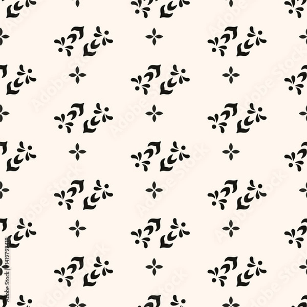 Obraz Simple minimalist geometric seamless pattern. Abstract monochrome minimal background with small floral shapes. Subtle repeat design for decor, print.