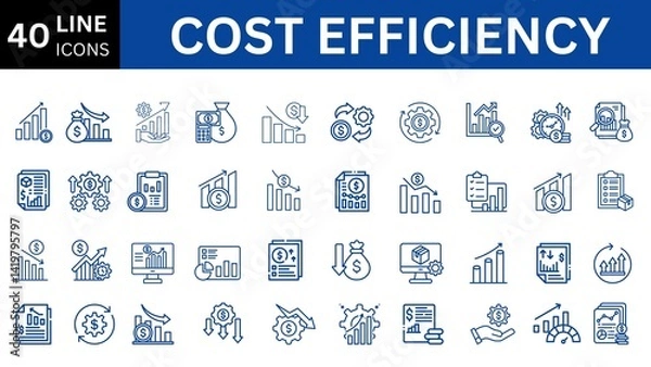 Fototapeta Cost efficiency editable icon set. Editable stroke. Vector illustration.