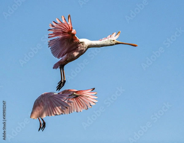 Obraz Two Roseate Spoonbills in Flight