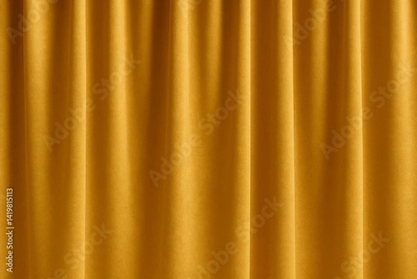 Fototapeta Golden Curtain: A close-up shot of a lush, golden curtain showcases the fabric's elegance, with soft folds and vertical lines that suggest both opulence and privacy. Capturing its warm.